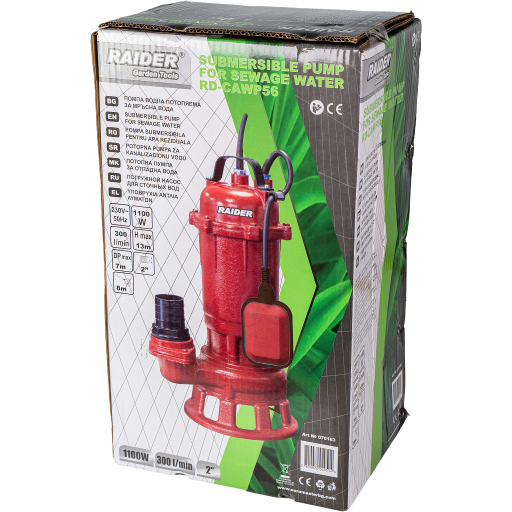 POMPA SUBMERSIBILA PENTRU APA MURDARA CU TOCATOR 1100W 1" 300L/min 13M RAIDER RD-CAWP56