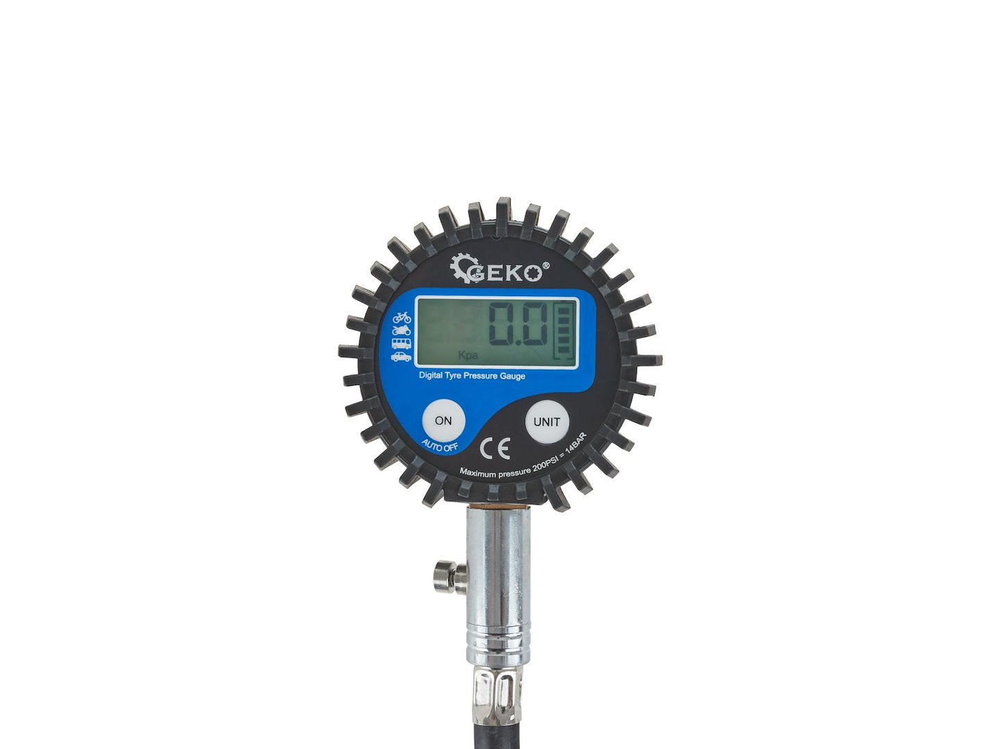 MANOMETRU CU FURTUN PENTRU VERIFICARE PRESIUNE ANVELOPE CU AFISAJ DIGITAL GEKO