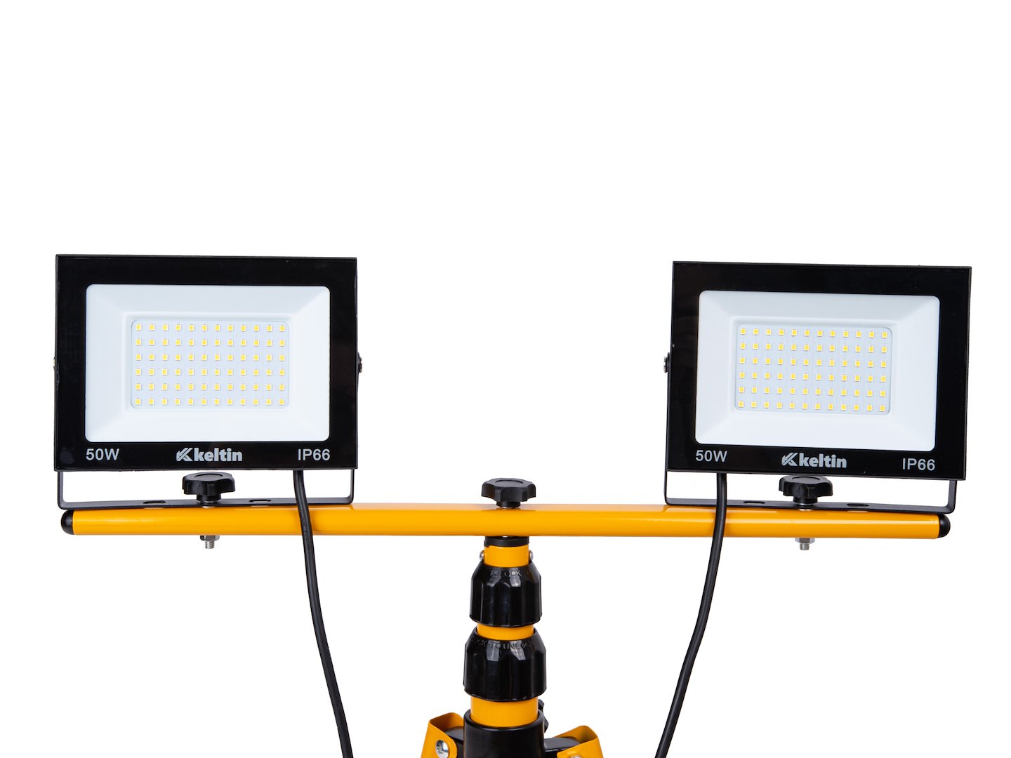 PROIECTOR, LAMPA DE LUCRU LED 2 X 50W CU STATIV REGLABIL 60-160 CM, ALB NEUTRU 4500K IP66 - KELTIN