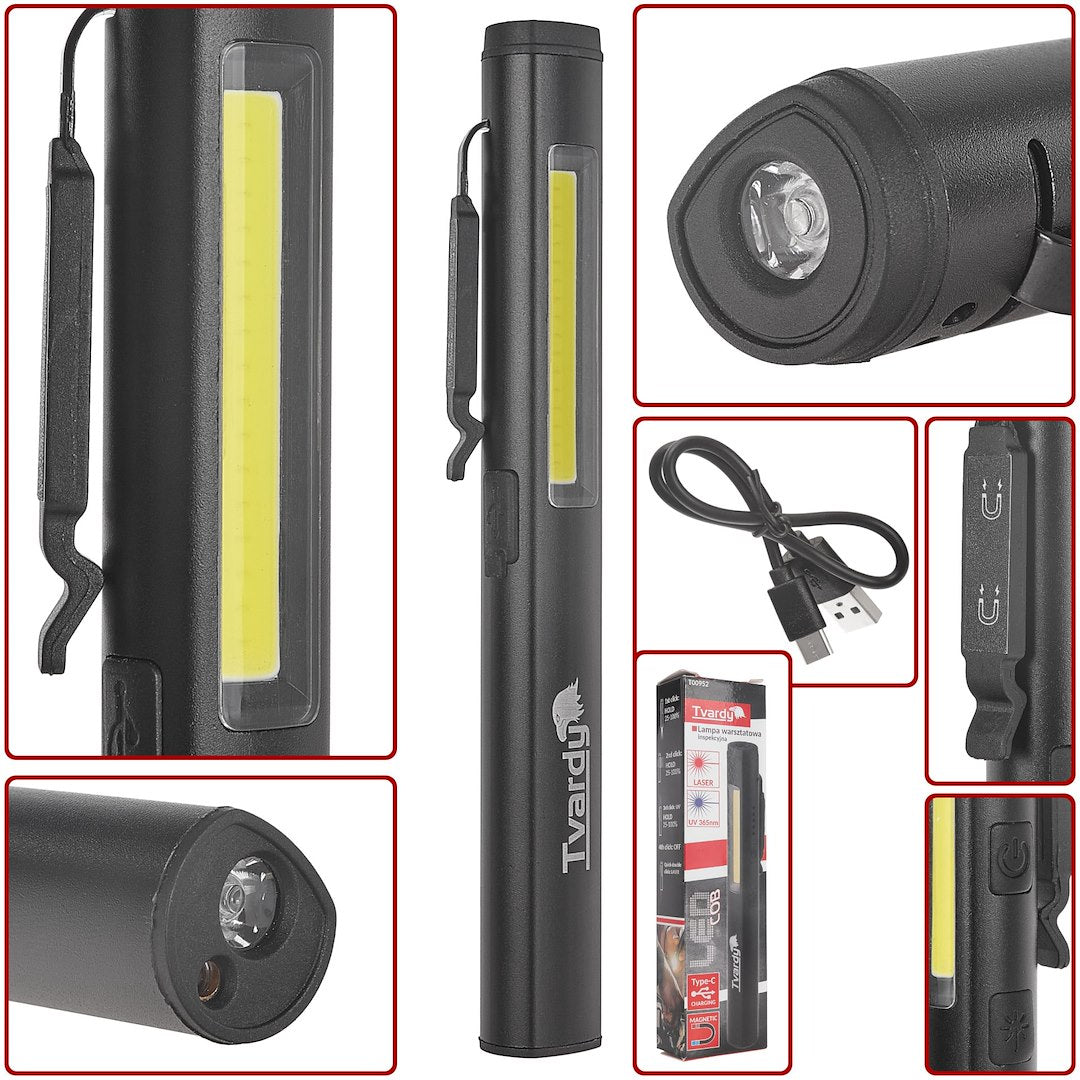 LAMPA LED COB CU LASER SI UV REINCARCABILA CU MAGNET 5W 800MAH 400 LUMENI