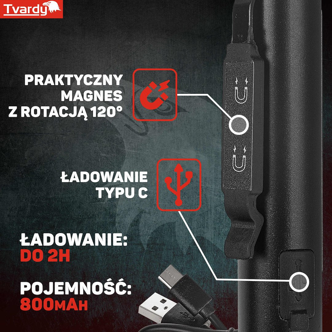 LAMPA LED COB CU LASER SI UV REINCARCABILA CU MAGNET 5W 800MAH 400 LUMENI