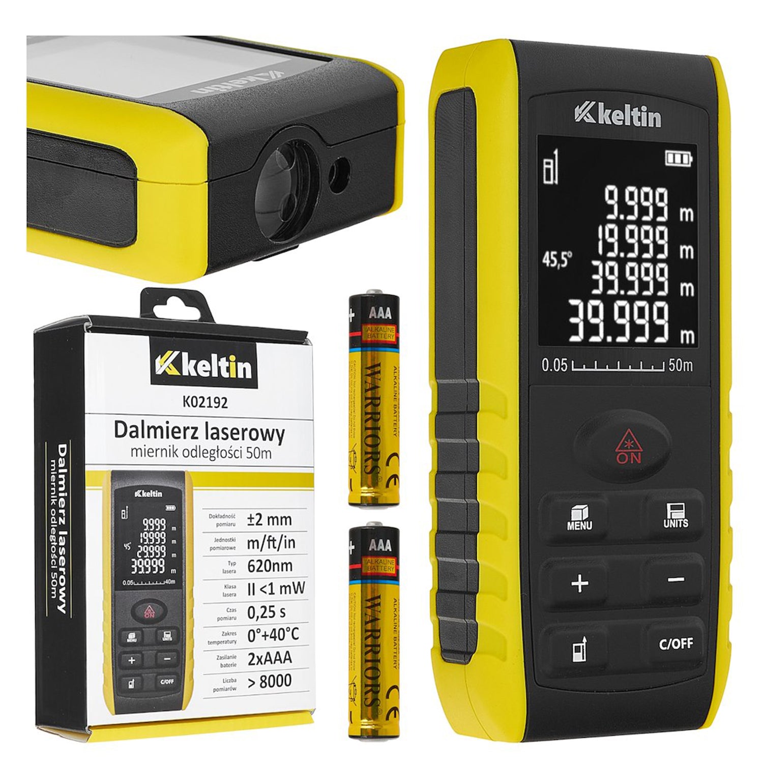 TELEMETRU CU LASER 2 IN 1, 50 DE METRI CU FUNCTIE DE MASURARE A UNGHIULUI KELTIN