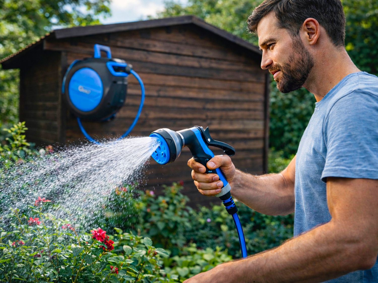 TAMBUR AUTOMAT SKY-LINE CU FURTUN DE GRADINA 30M 1/2", PERETE, CU PISTOL 7 FUNCTII - GEKO