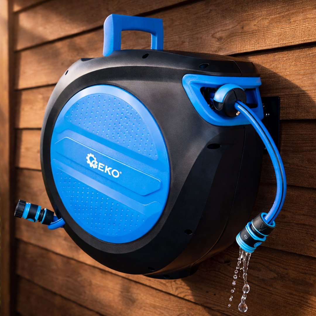 TAMBUR AUTOMAT SKY-LINE CU FURTUN DE GRADINA 30M 1/2", PERETE, CU PISTOL 7 FUNCTII - GEKO