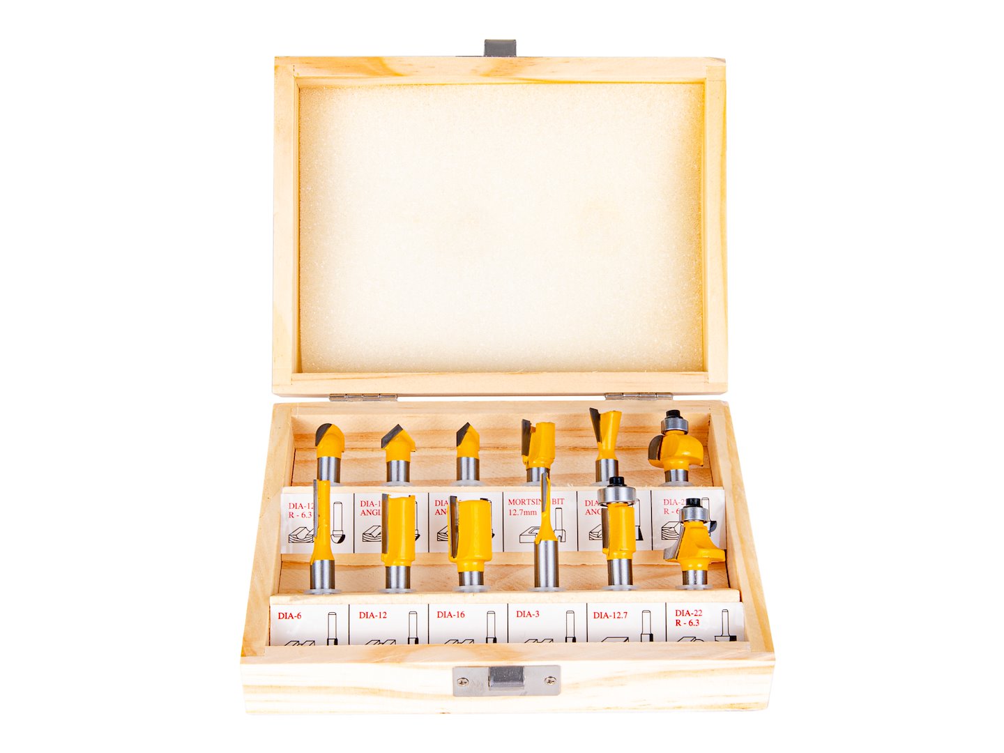 SET 12 FREZE PENTRU LEMN CU DIAMETRU 8MM - HSS, CU SUPORT - GEKO