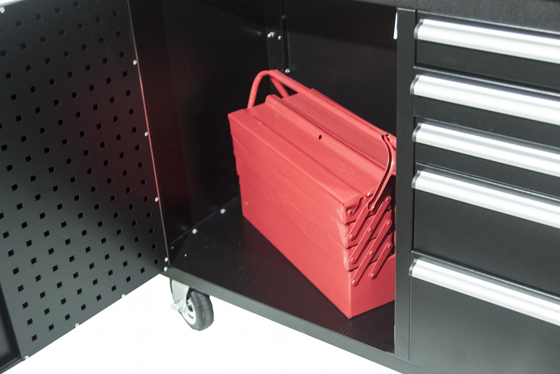 BANC DE LUCRU METALIC CU PANOU, 10 SERTARE, BLAT LEMN MASIV – 213 CM, KROFTOOLS PROFESIONAL PORTUGALIA