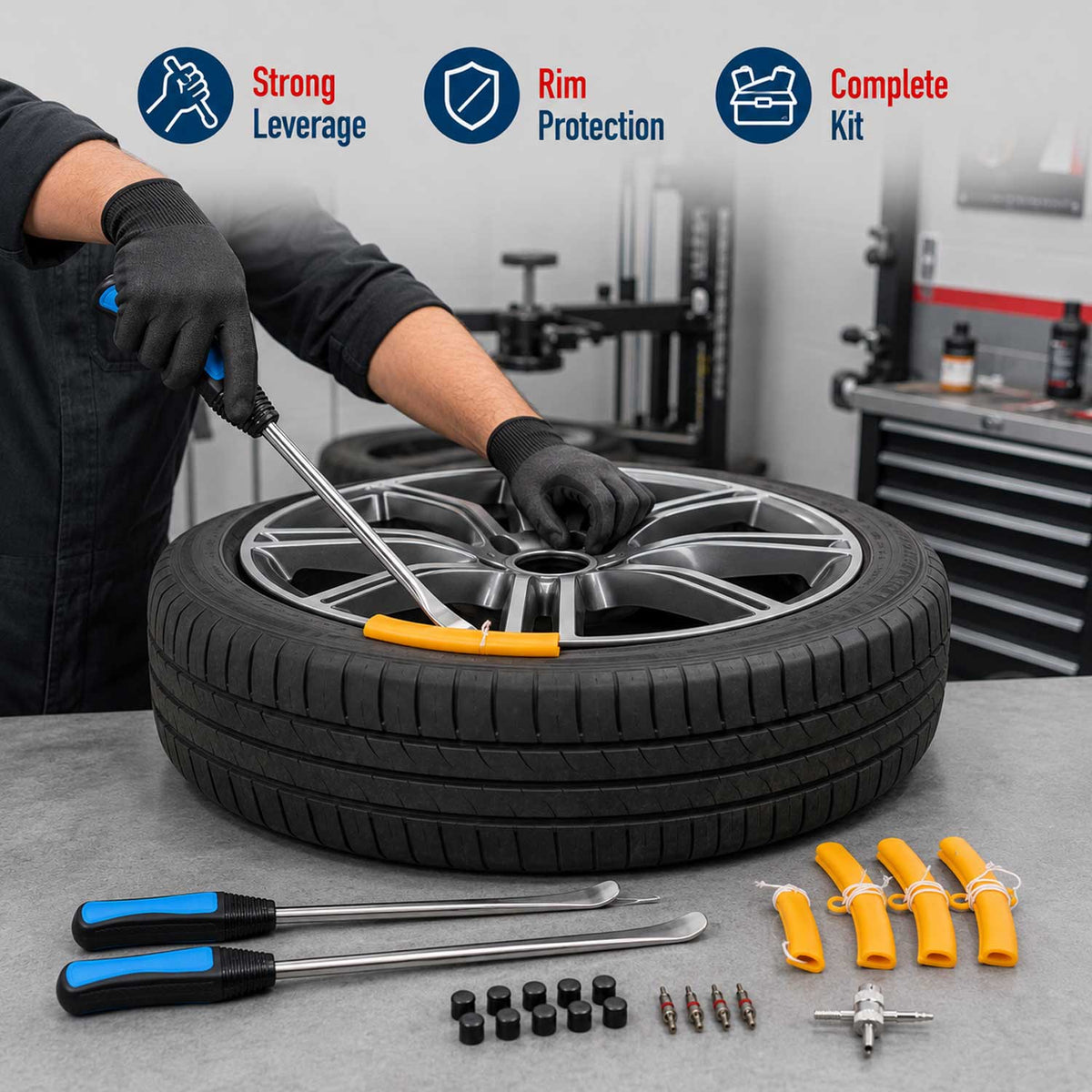 Set leviere cu maner pentru anvelope cu protectie pentru jante 22 piese GEBO TOOLS