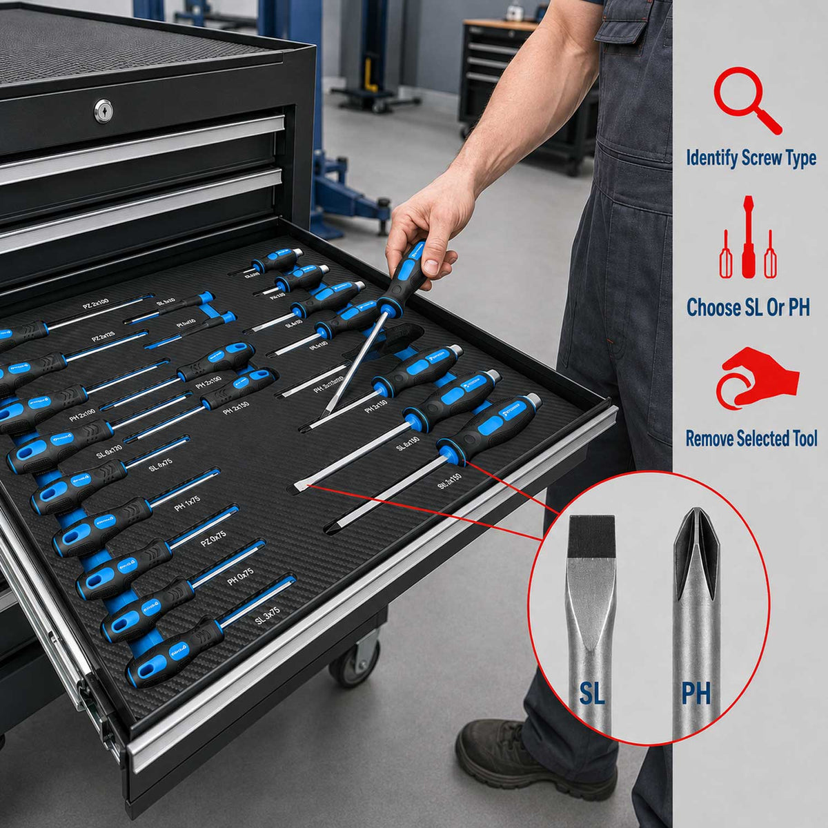 Modul dulap scule cu surubelnite profesionale, 21 piese GEBO TOOLS