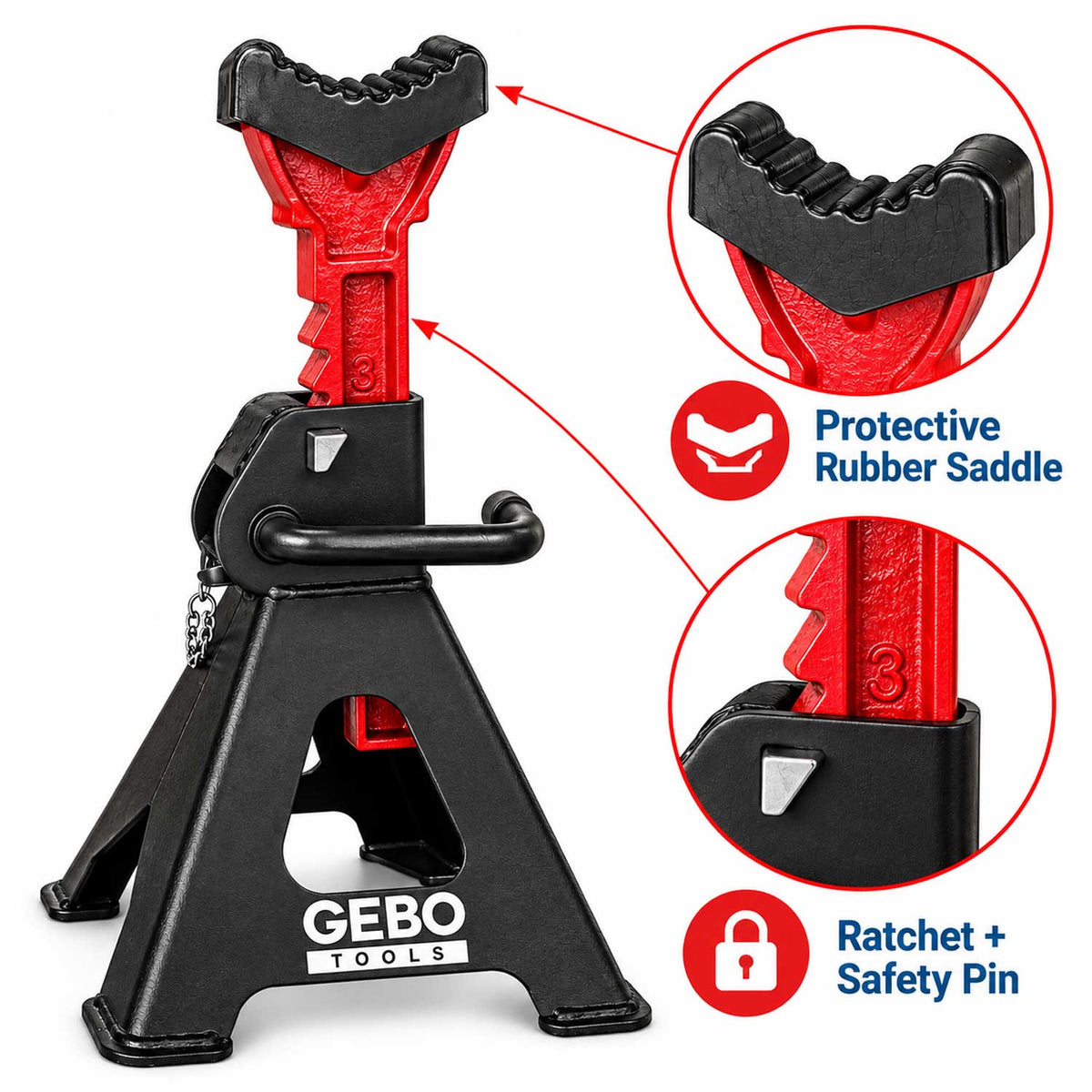 Set 2 capre 3T 29.5-43cm sustinere auto cu siguranta blocare dubla si tampon de cauciuc pentru protectie prag auto GEBO TOOLS