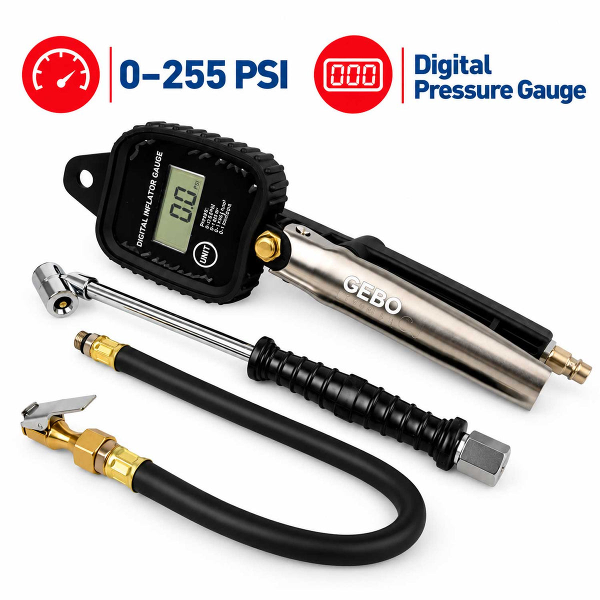 Pistol umflat roti cu manometru digital 0-255 psi GEBO TOOLS