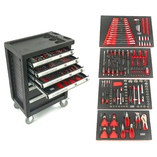 DULAP SCULE PROFESIONAL HBM CU 7 SERTARE, 154 PIESE, 4 MODULE CARBON – PREMIUM, OLANDA