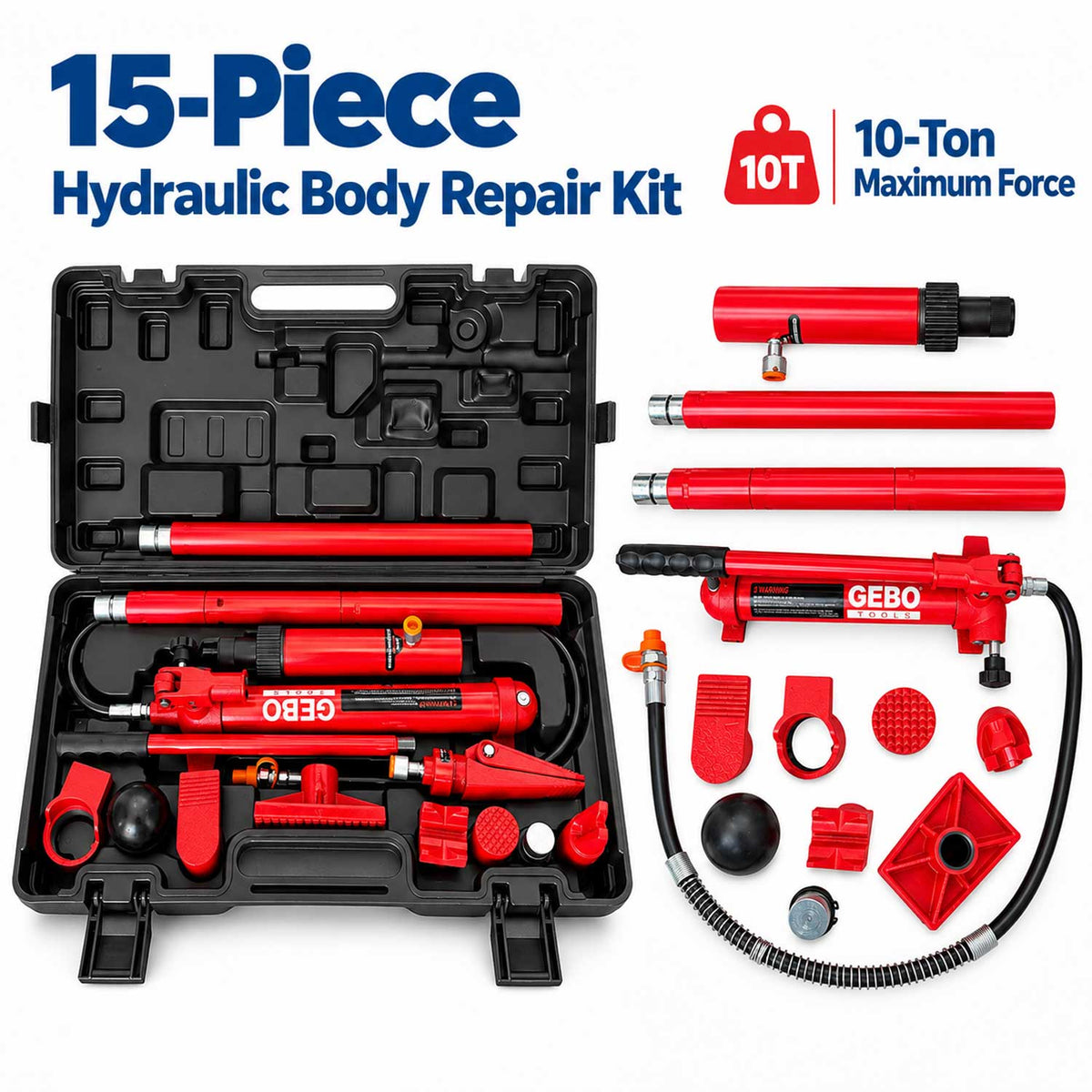 Presa hidraulica indreptat caroserii auto 10T, 15 piese, GEBO TOOLS