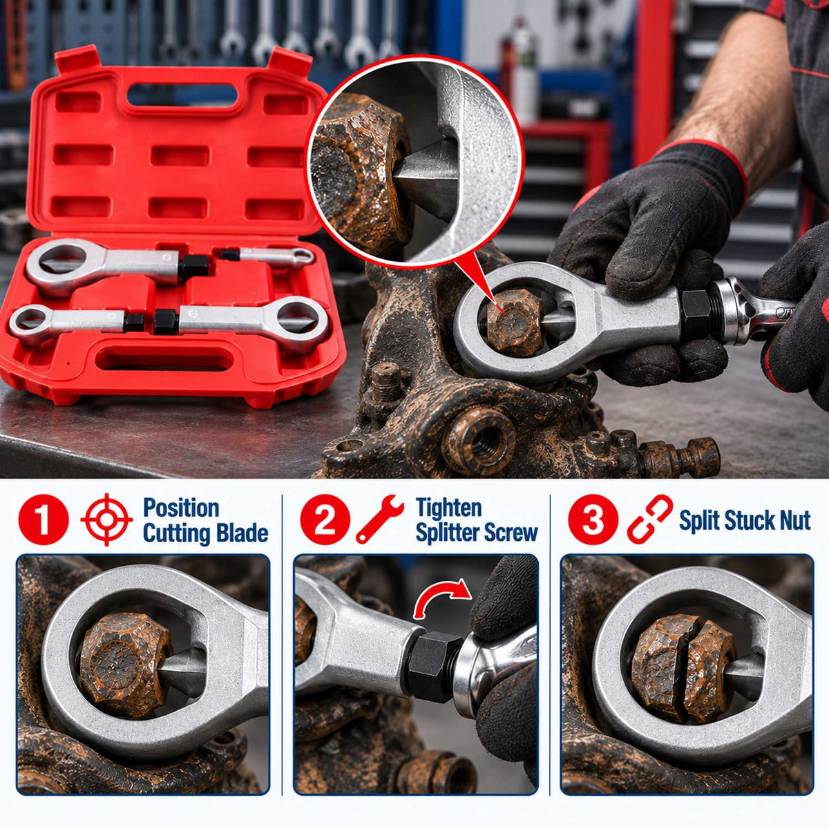 Set dispozitive pentru taiat spart piulite si suruburi blocate 9-27mm 4 piese GEBO TOOLS