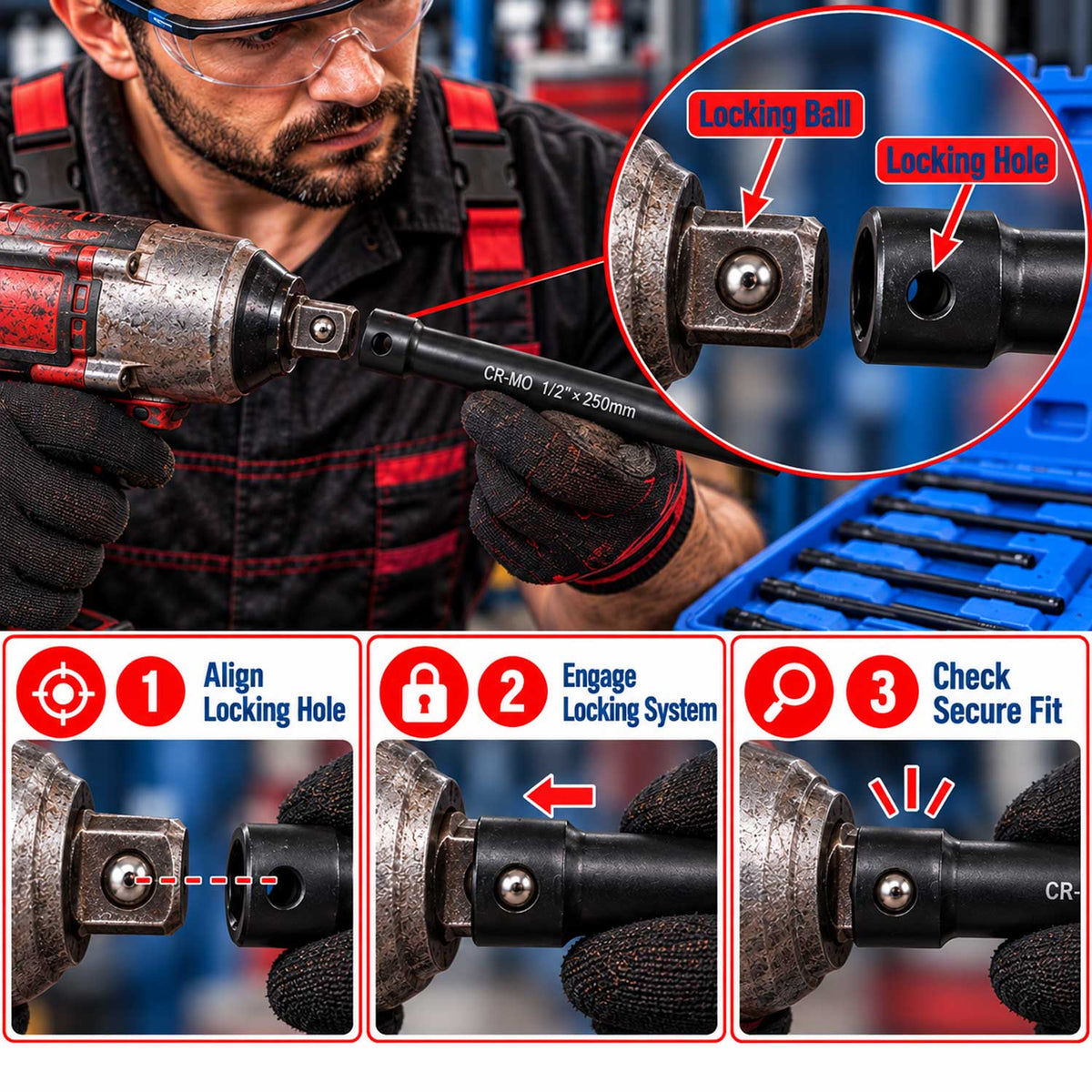 Set prelungitoare de forta 9 piese 1/4 3/8 1/2 GEBO TOOLS
