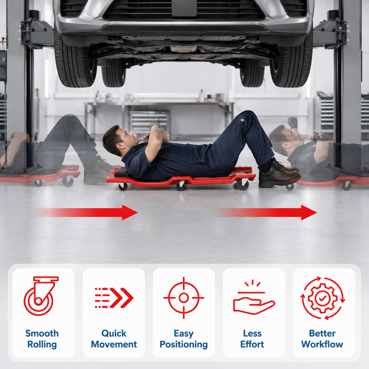 Pat mecanic mobil rosu GEBO TOOLS