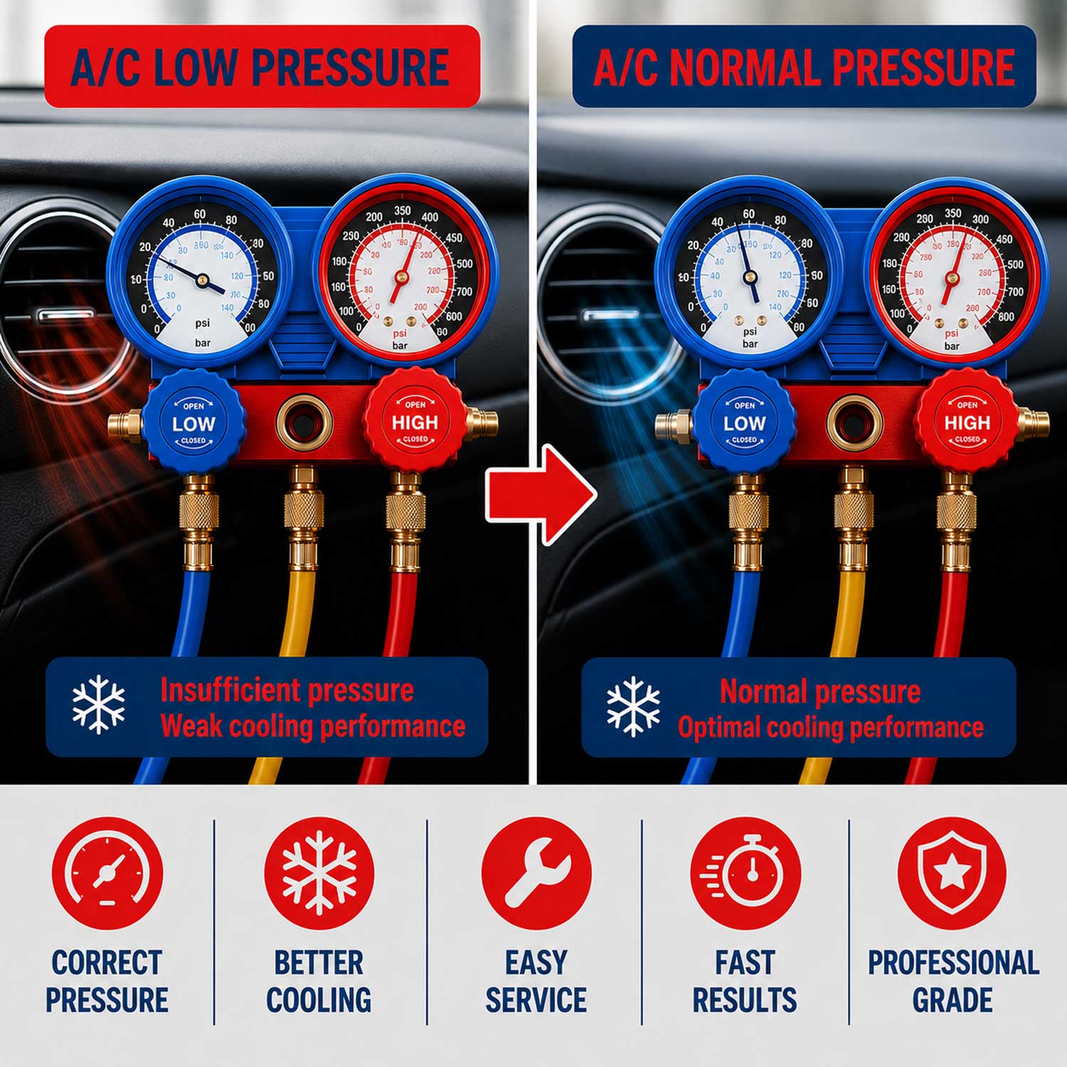 Trusa verificare presiune aer conditionat si incarcare umplere diagnosticare instalatii aer conditionat GEBO TOOLS