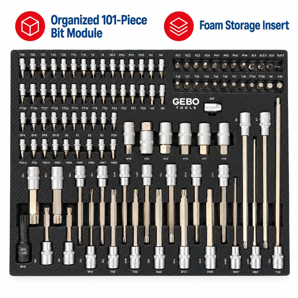 Modul dulap biti 101 piese GEBO TOOLS