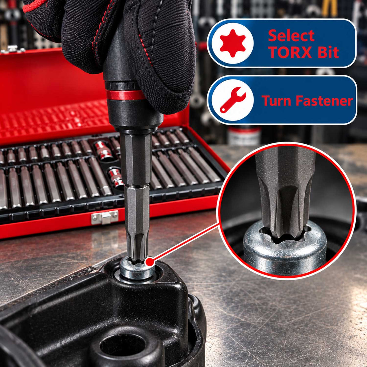 Trusa biti imbusuri TORX XZN hex splin 40 buc cutie metalica GEBO TOOLS