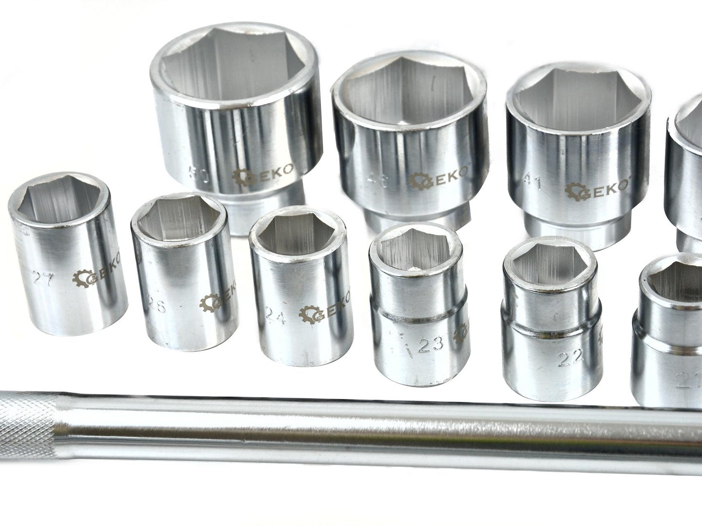 TRUSA TUBULARE HEXAGONALE 3/4'' CU CLICHET 19-50MM 21 PIESE IN CUTIE METALICA GEKO