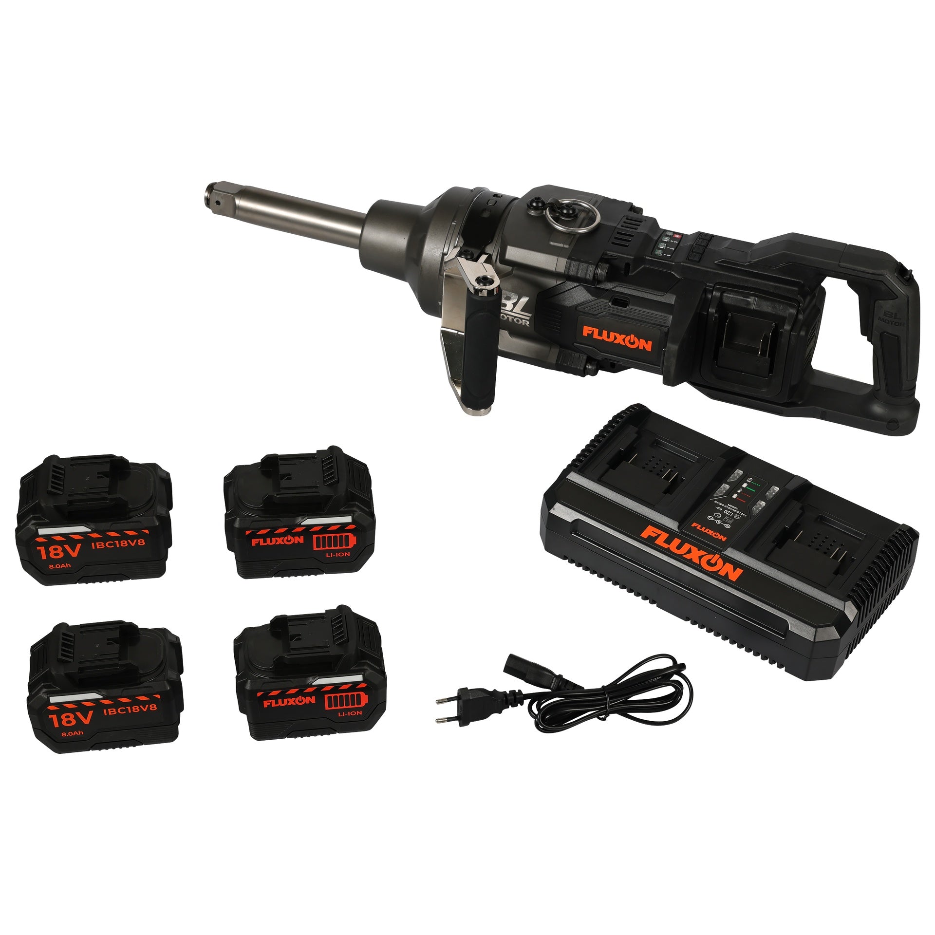 PISTOL DE IMPACT 1" 4000NM CU 4 ACUMULATORI 8AH 18V CU INCARCATOR DUAL, MOTOR BRUSHLESS