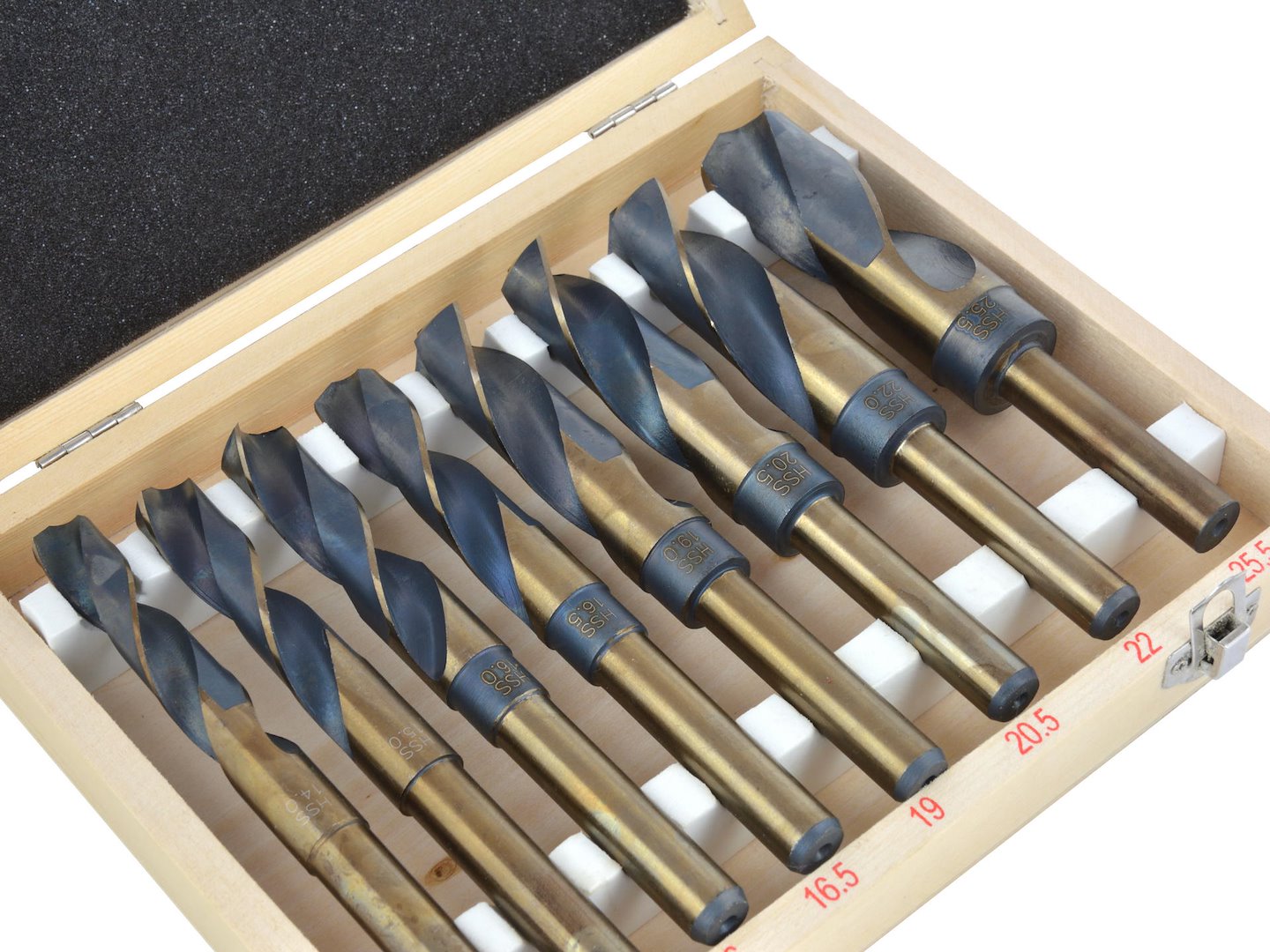 SET 8 BURGHIE HSS-CO (5% COBALT) 14–25,5 MM,1/2", UNGHI 130° – PENTRU METALE DURE SI LEMN