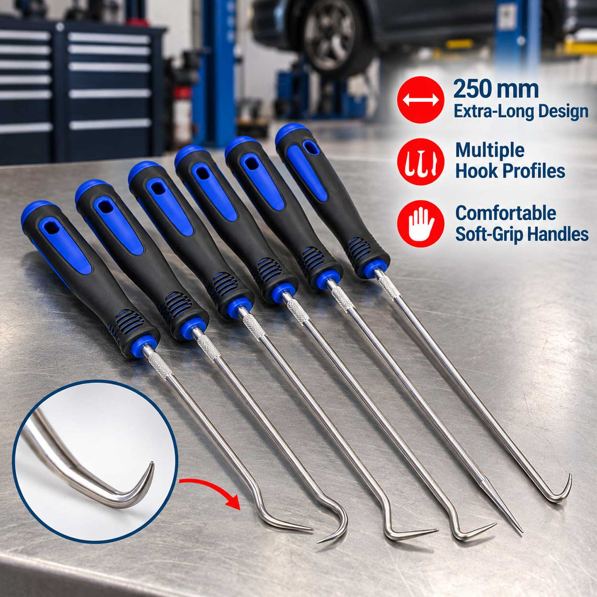 Set de 6 carlige extra lungi extractoare garnituri GEBO TOOLS