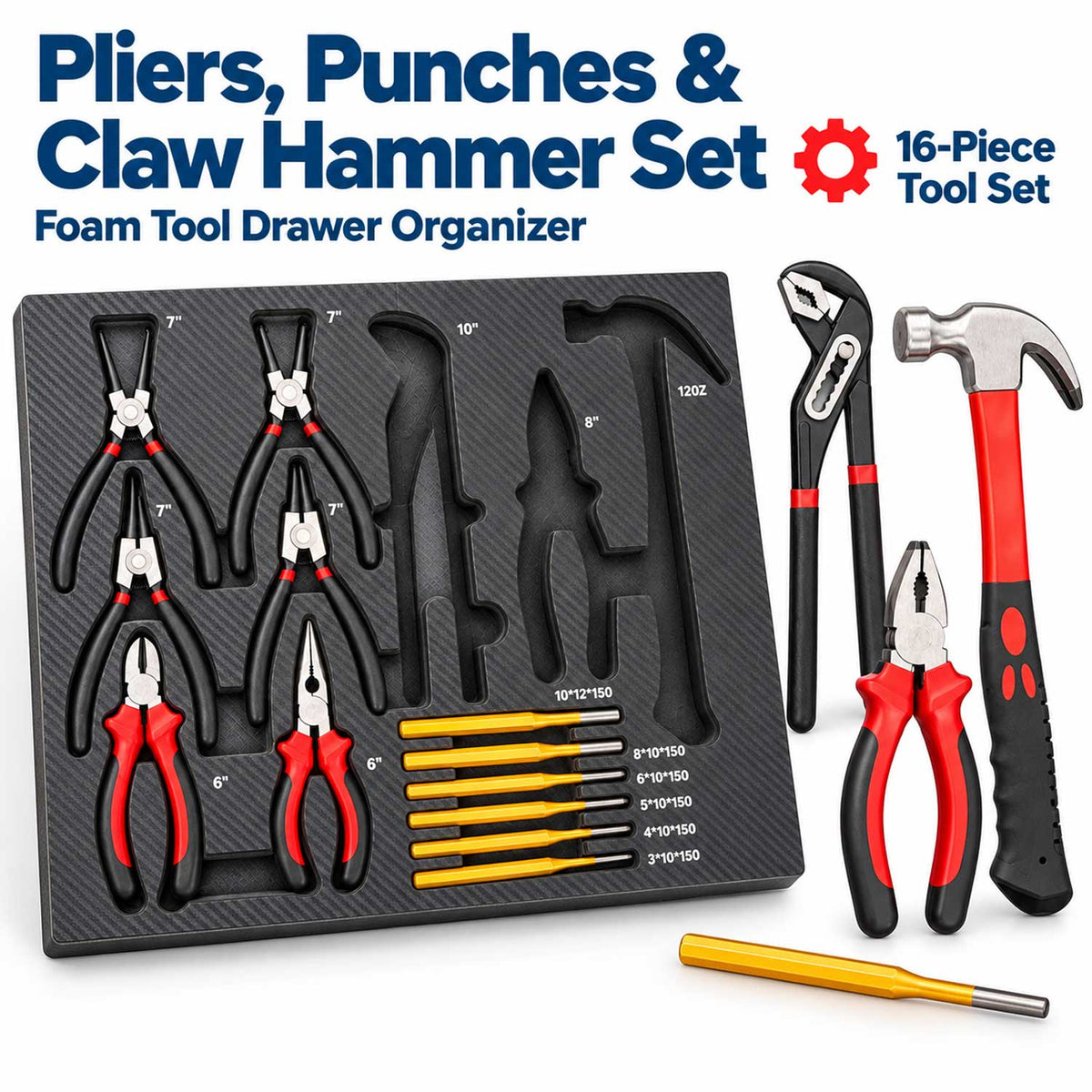 Modul burete organizator dulap de scule, clesti, dornuri si ciocan, 16 piese, 54 x 39,5 x 3 cm GEBO TOOLS