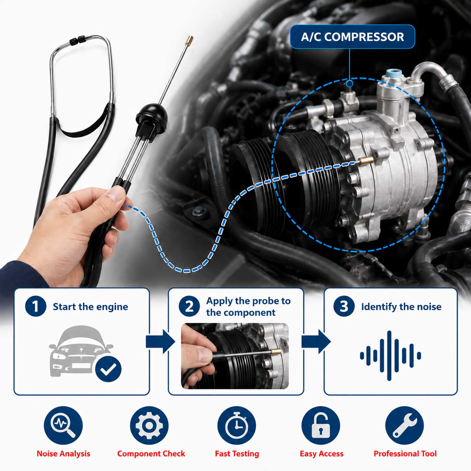 Stetoscop mecanic auto pentru diagnoza sunete motor GEBO TOOLS