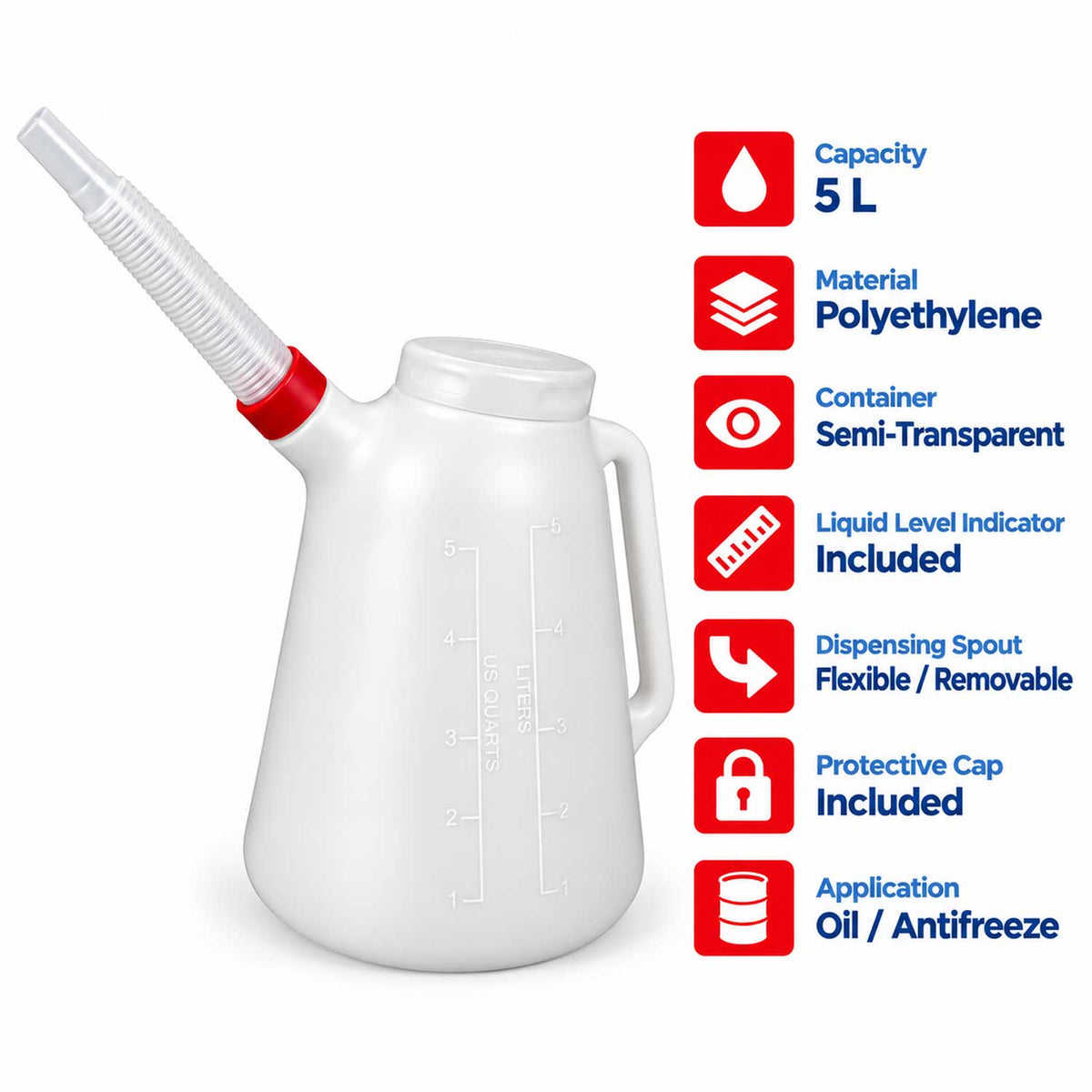 Recipient cu capac si furtun flexibil pentru ulei si antigel 5l GEBO TOOLS