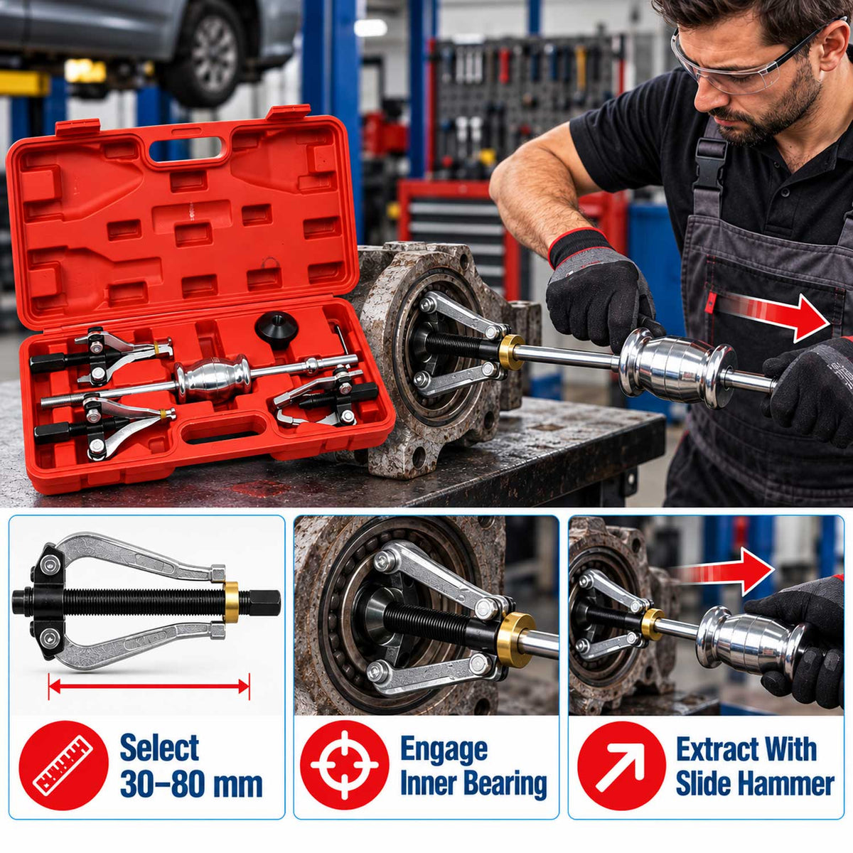 Trusa extractor rulment de interior-exterior cu ciocan culisant GEBO TOOLS