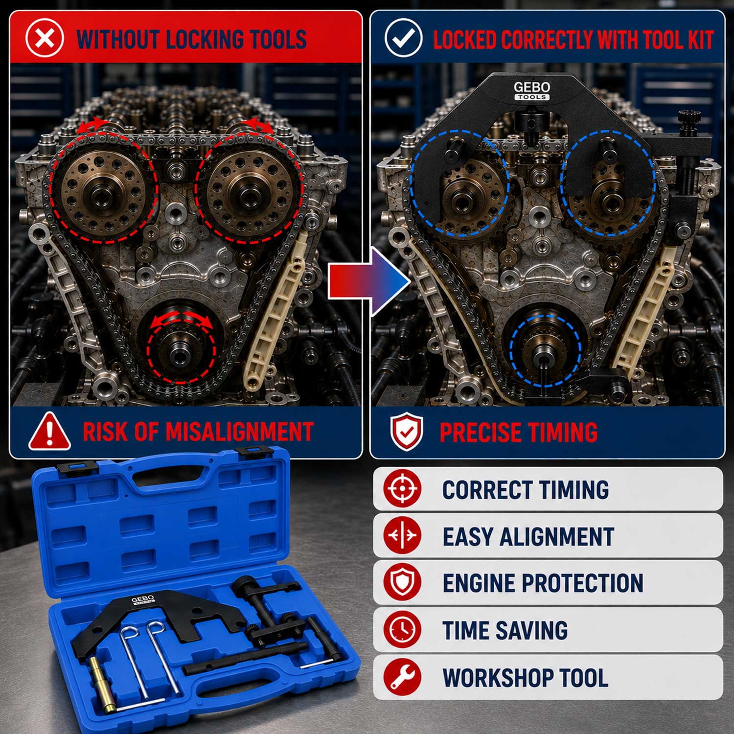 Trusa cale blocare fixare distributie BMW m47 m57 2.0 3.0 d GEBO tools