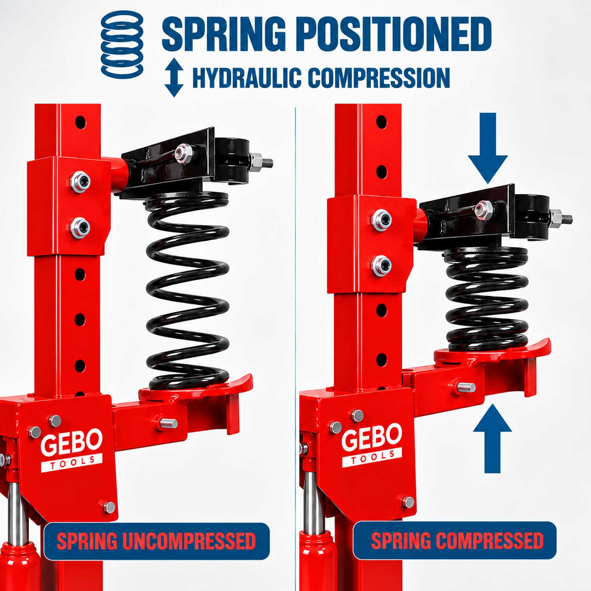 Presa arcuri hidraulica 1T tip stand pentru montare demontare arcuri amortizoare flanse telescoape GEBO TOOLS