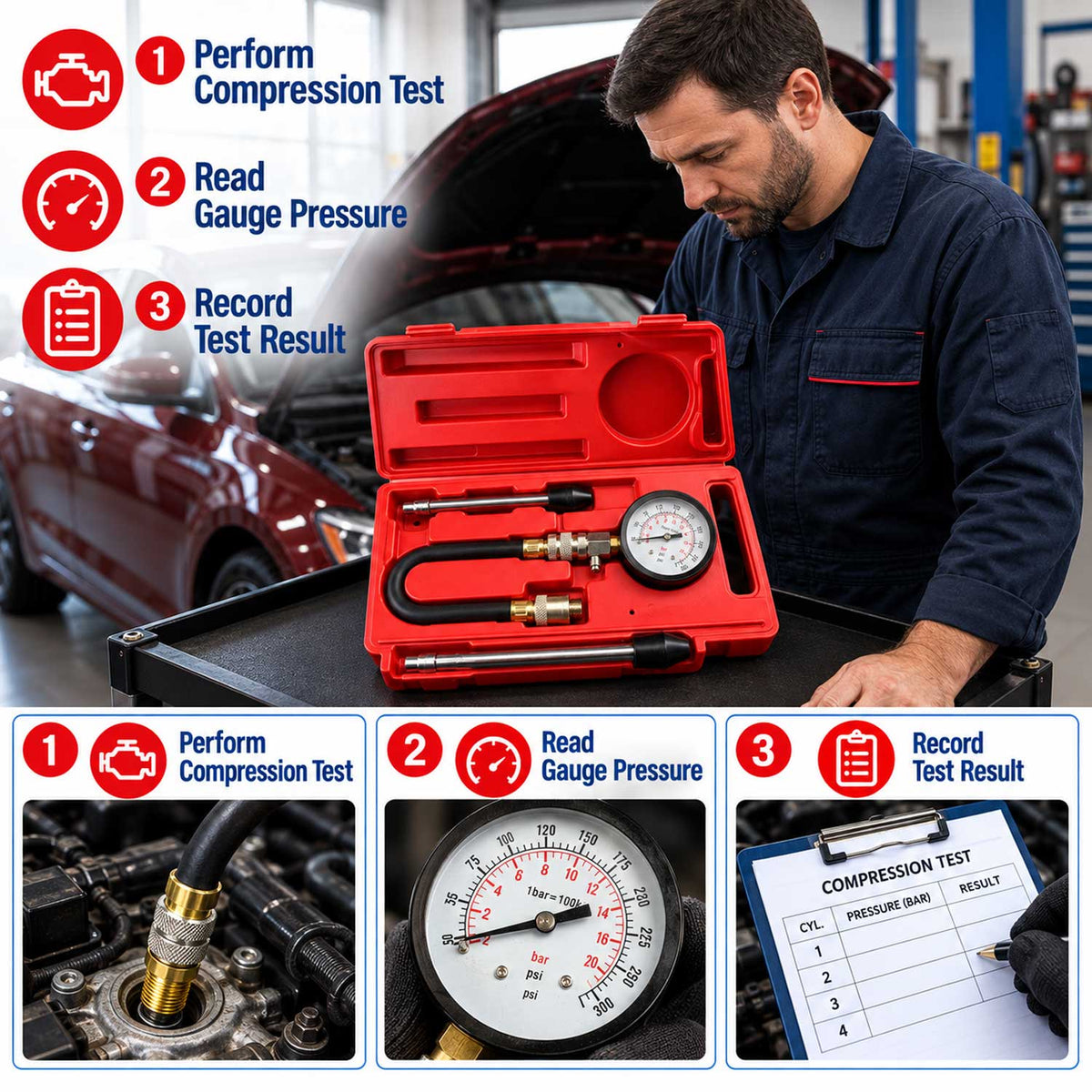Tester compresie motoare benzina compresmetru benzina GEBO TOOLS