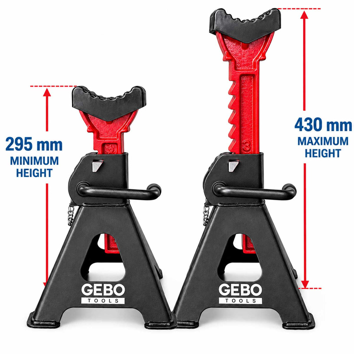 Set 2 capre 3T 29.5-43cm sustinere auto cu siguranta blocare dubla si tampon de cauciuc pentru protectie prag auto GEBO TOOLS