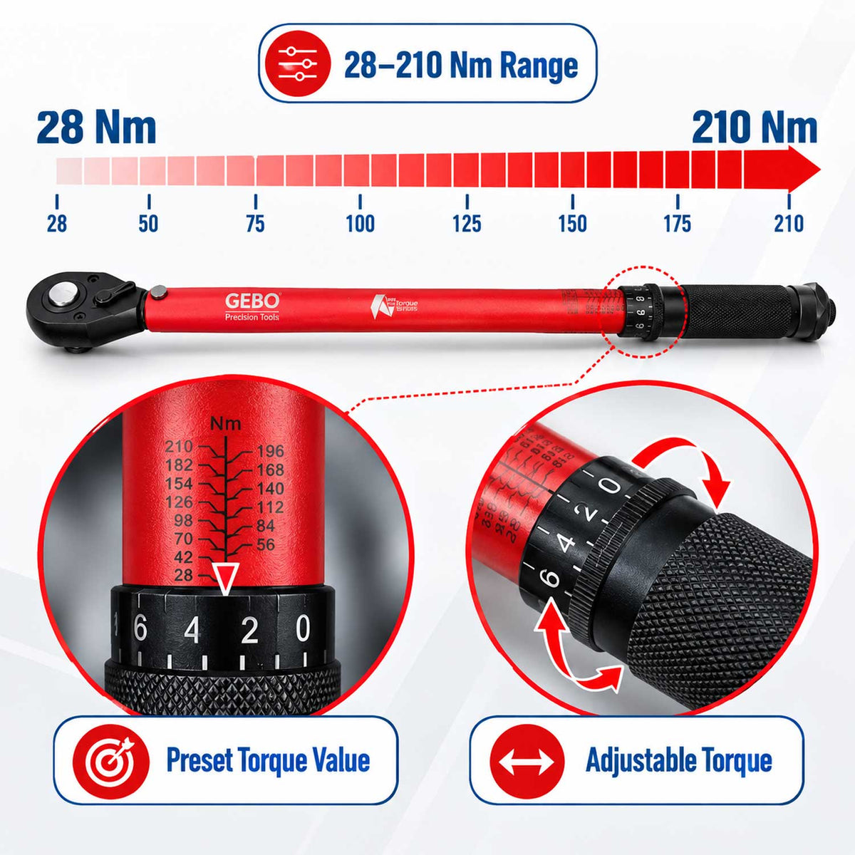 Cheie dinamometrica 1/2 28-210 NM GEBO TOOLS