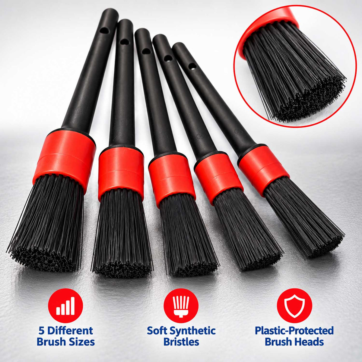 Set 5 perii pentru detailing - curatat interior auto GEBO TOOLS