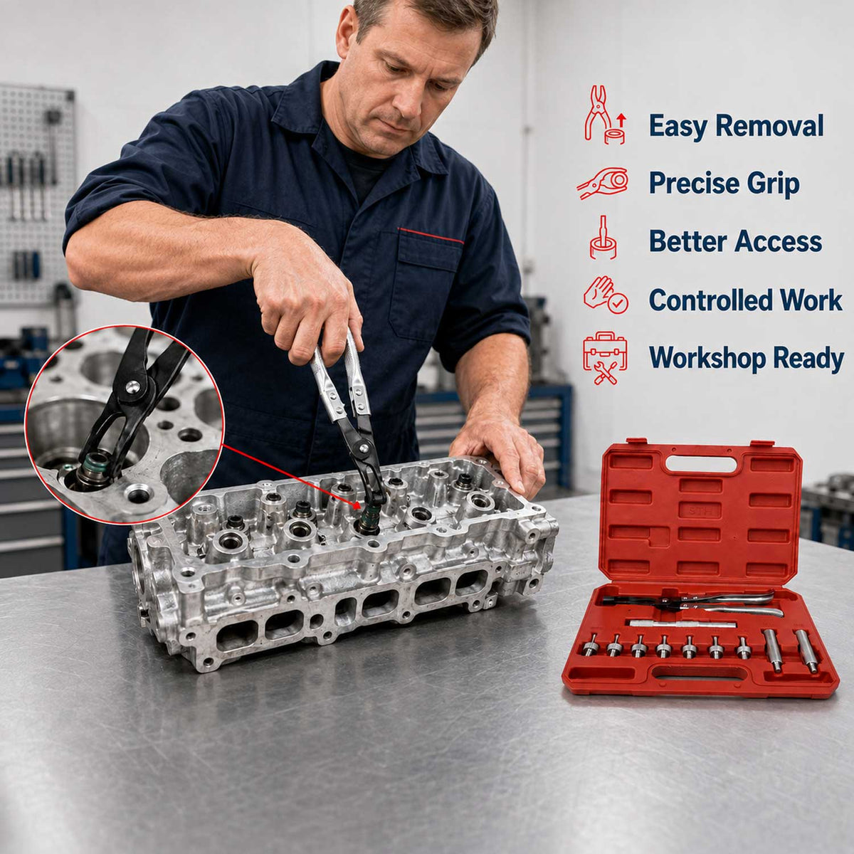 Trusa montat demontat simeringuri supape 11 piese GEBO TOOLS