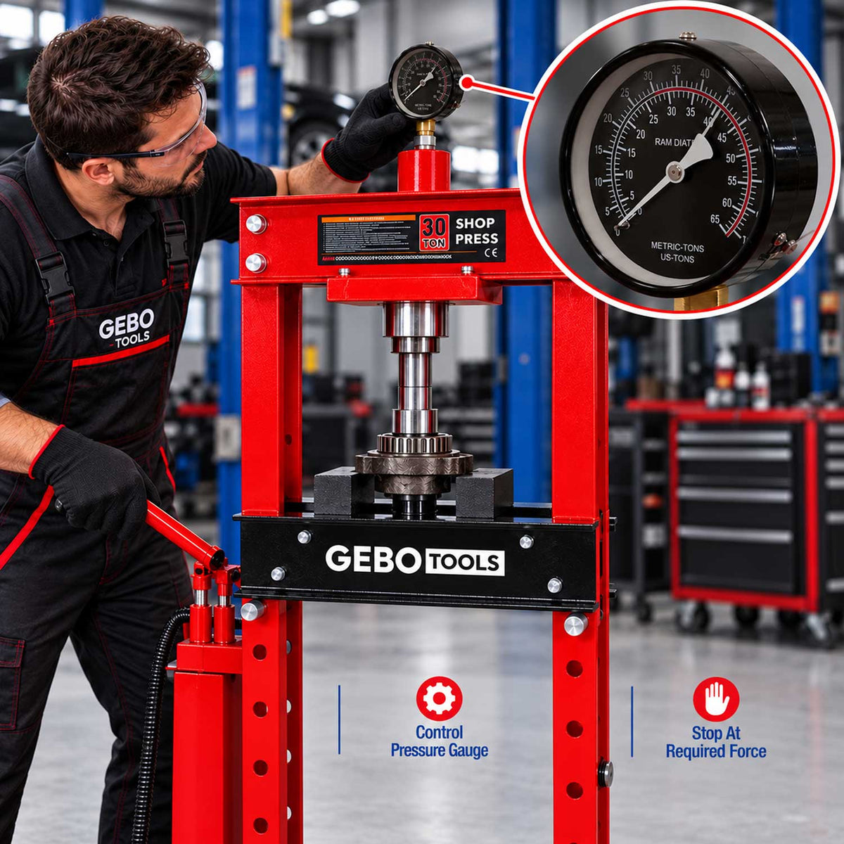 Presa stand hidraulica 30T cu pompa dubla GEBO TOOLS