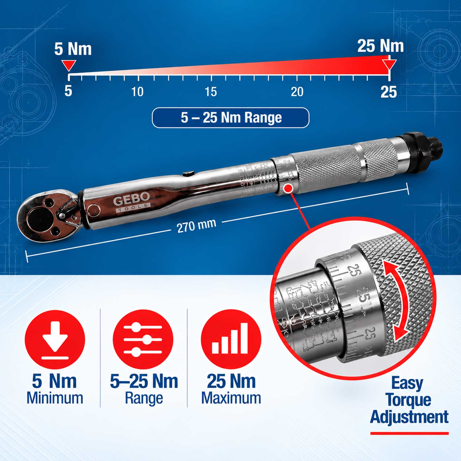 Cheie dinamometrica 1/4 5-25 NM GEBO TOOLS