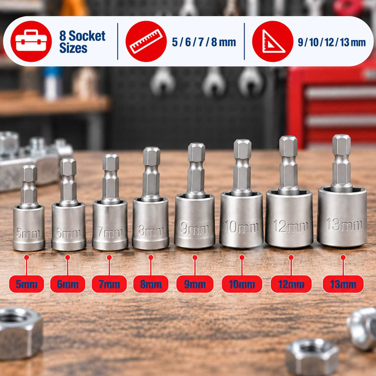 Set tubulare cu prindere in mandrina bormasina 5-13mm GEBO TOOLS