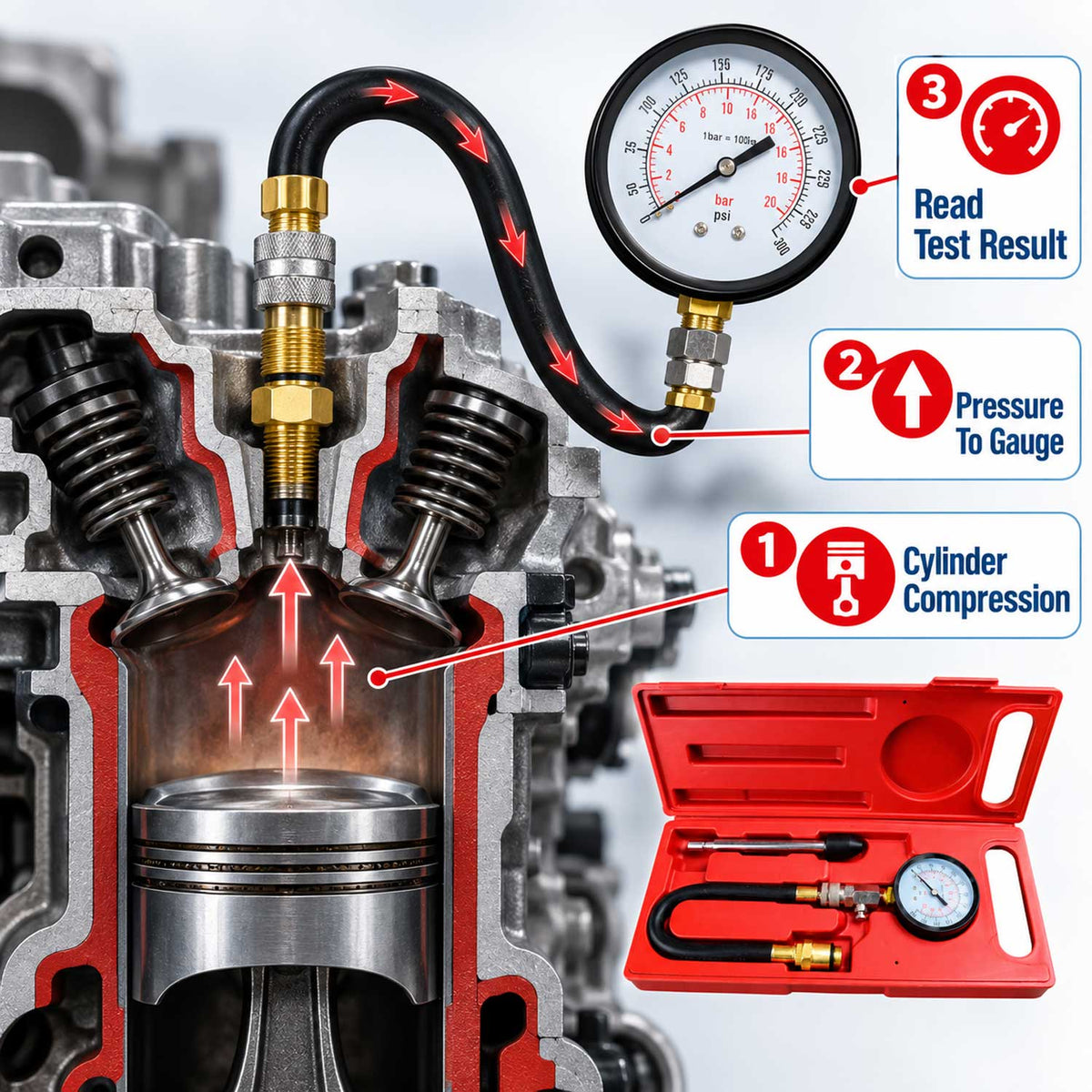 Tester compresie motoare benzina compresmetru benzina GEBO TOOLS
