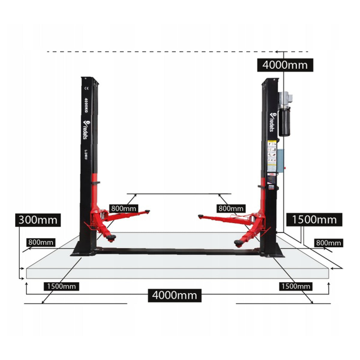 Elevator auto 2 coloane 4T cu deblocare automata electrohidraulica cu brate simetrice 3 segmenti 230V L-240F REDATS