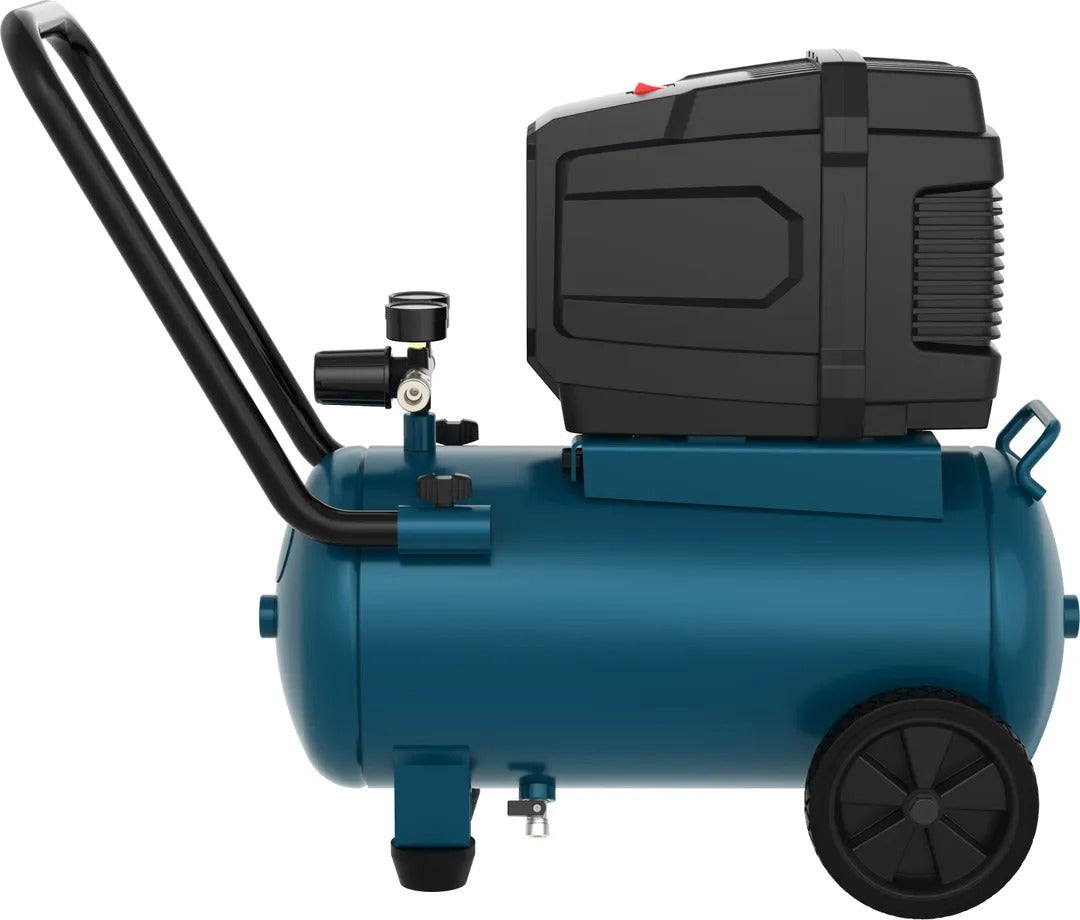 COMPRESOR HBM OLANDA 24L FARA ULEI, 8-10 BAR, 140 L/MIN, PORTABIL PE ROTI, SILENTIOS, INTRETINERE REDUSA