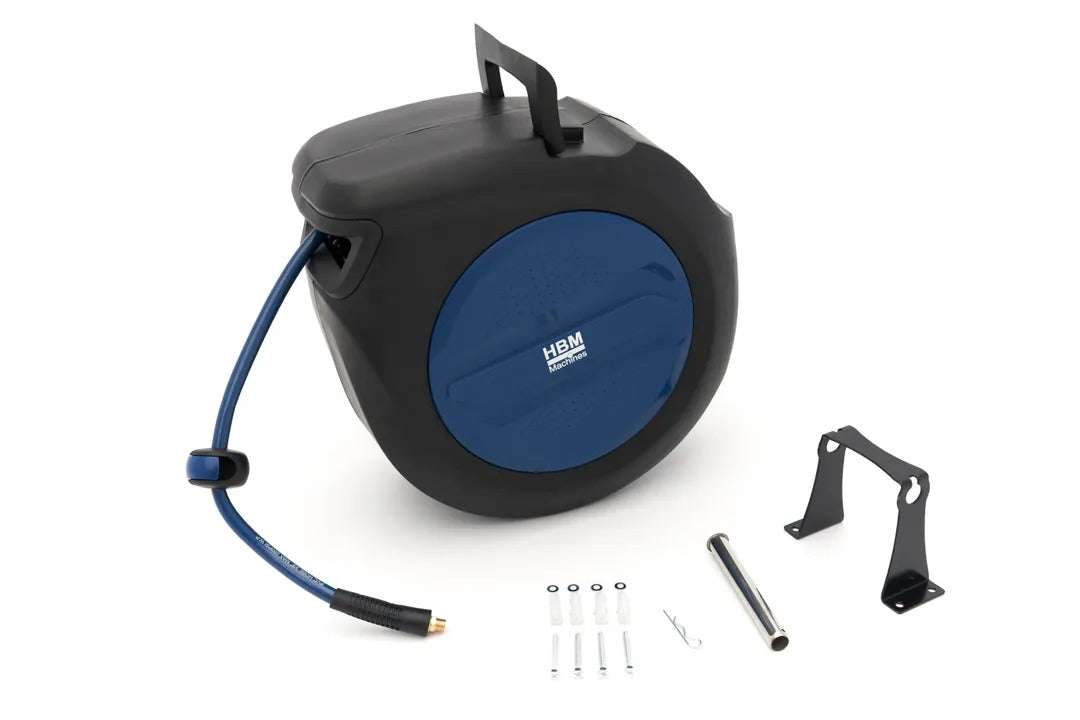 TAMBUR FURTUN AER COMPRIMAT 30M CU BLOCARE SI RETRAGERE AUTOMATA, SUPORT ROTATIV 180° HBM
