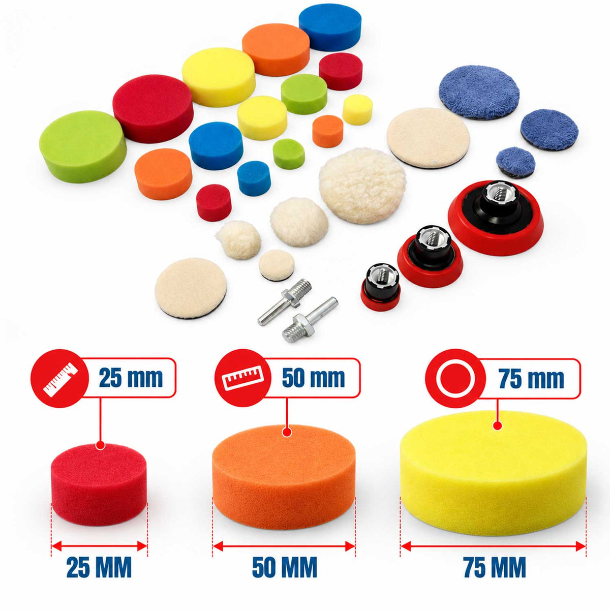 Set 29 buc bureti rezerve pentru lustruit si polisat 25-50-75 mm GEBO TOOLS