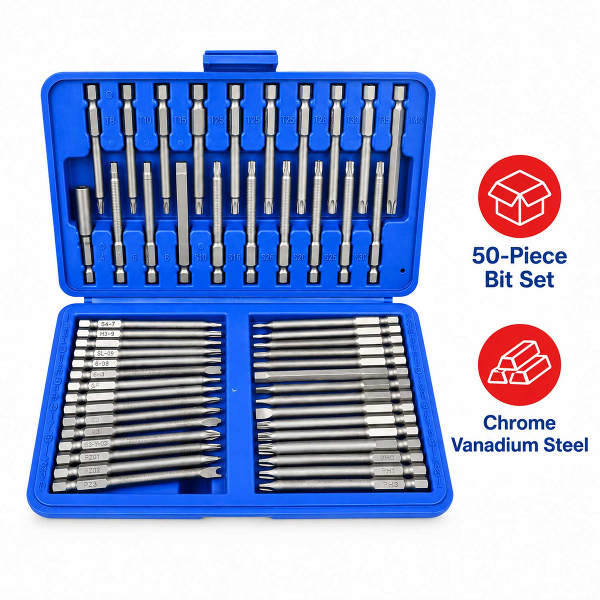 Trusa 50 buc biti lungi pentru bormasina GEBO TOOLS