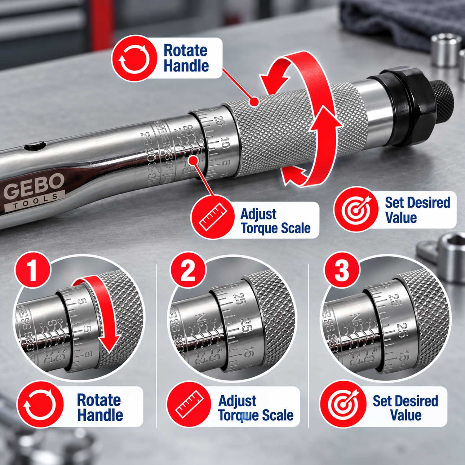 Cheie dinamometrica 1/4 5-25 NM GEBO TOOLS