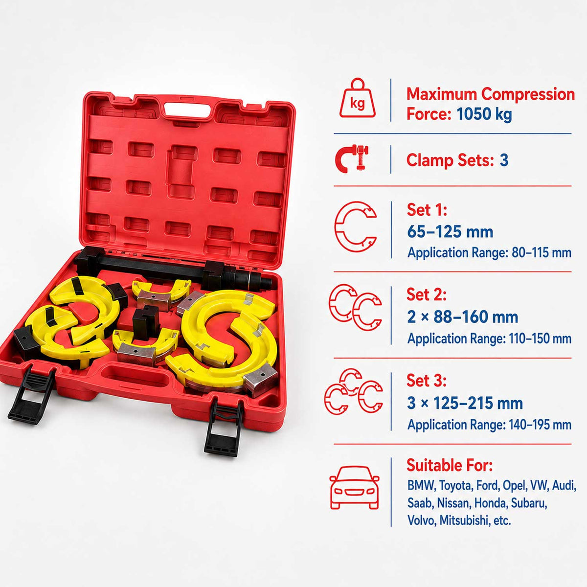 Presa arcuri de suspensie autoturisme si autoutilitare MC PHERSON cu protectie 80-265 mm 1T GEBO TOOLS