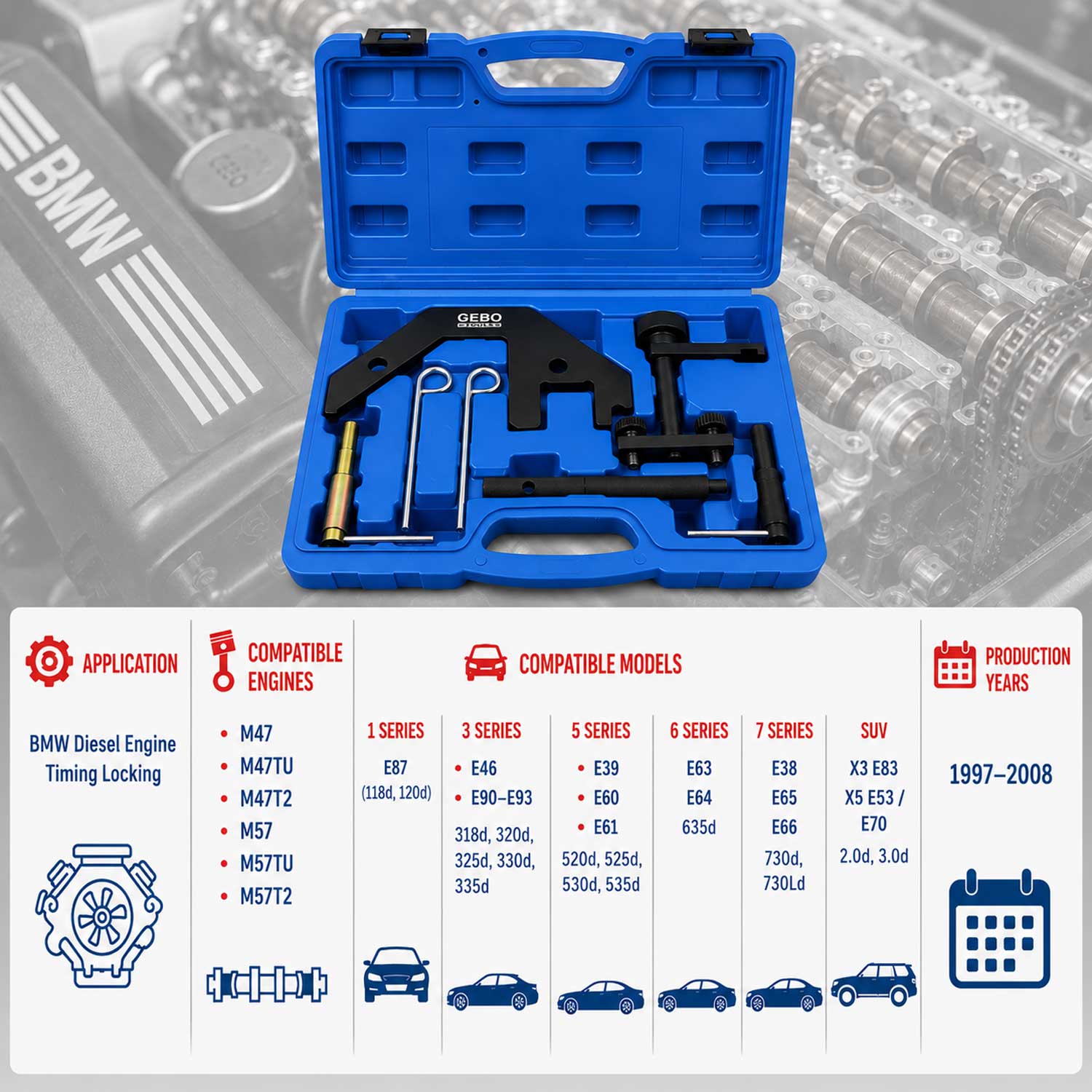 Trusa cale blocare fixare distributie BMW m47 m57 2.0 3.0 d GEBO tools