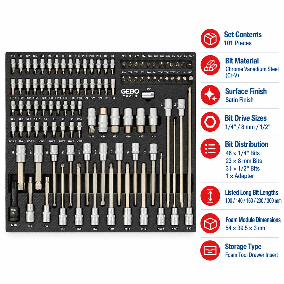 Modul dulap biti 101 piese GEBO TOOLS